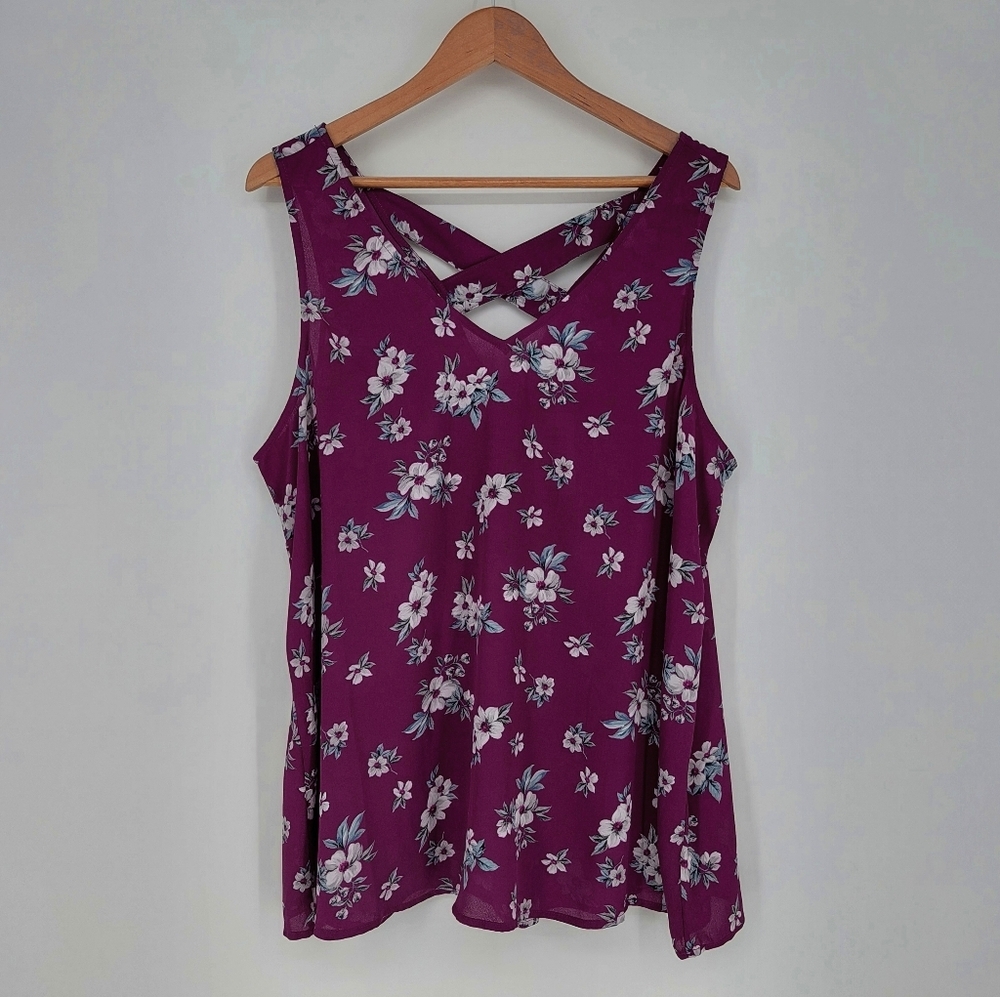 Torrid Floral Print X Cross Back Swing Tank Top, Sz 1X
